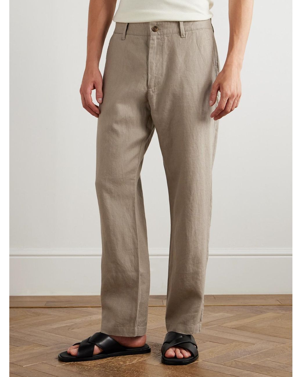 NN07 Natural Aden 1454 Straight-leg Woven Linen Trousers for men