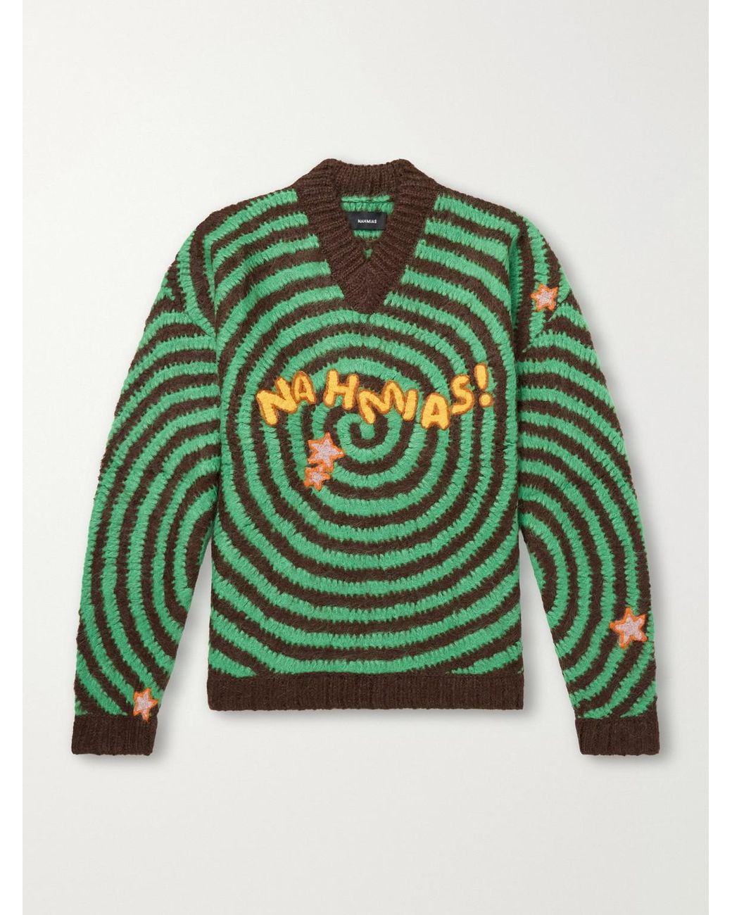 NAHMIAS Green Embroidered Alpaca-Blend Crochet Sweater for men
