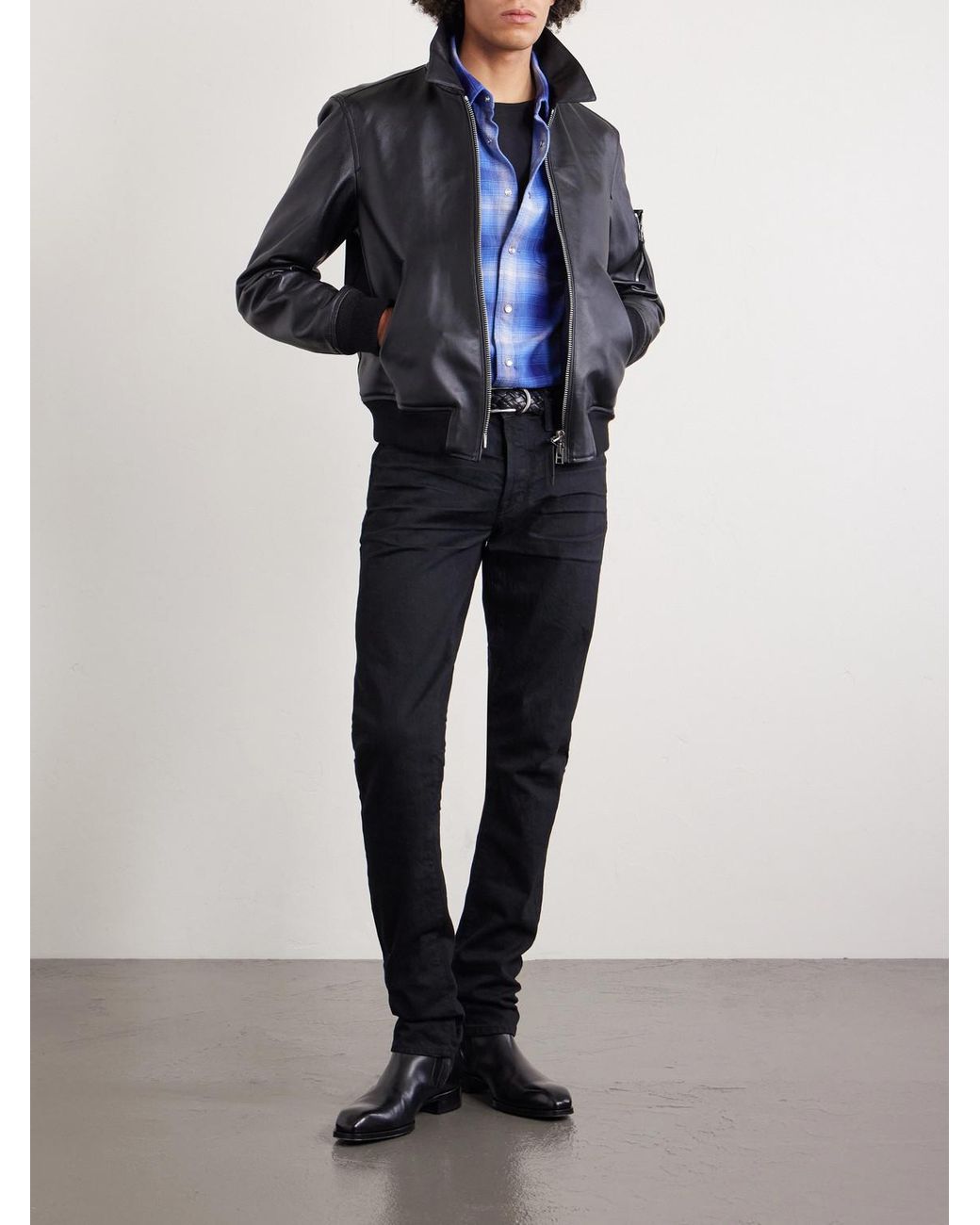 Tom Ford Blue Slim-fit Checked Cotton-flannel Shirt for men