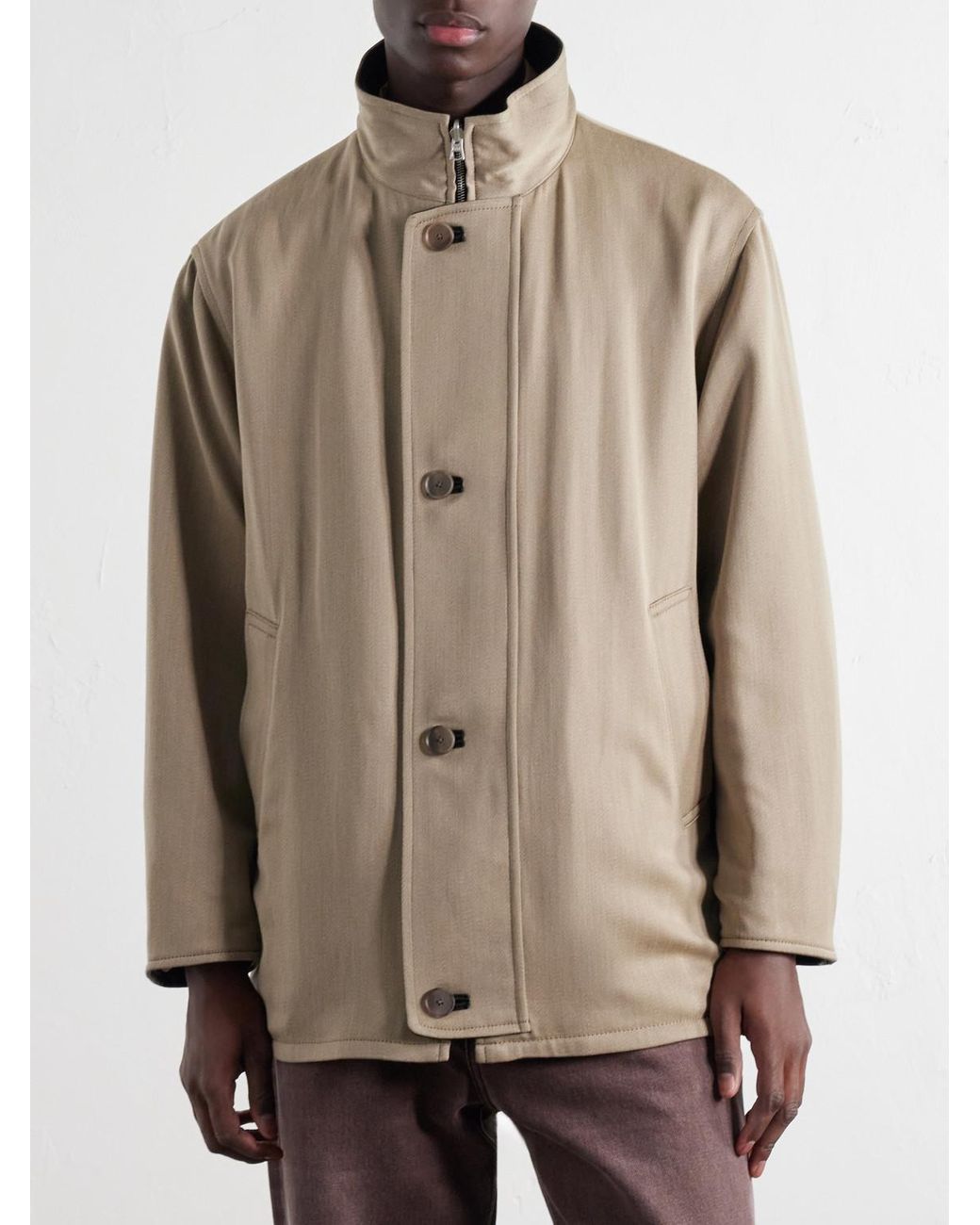 Auralee Natural Reversible Wool-Twill And Leather Jacket for men