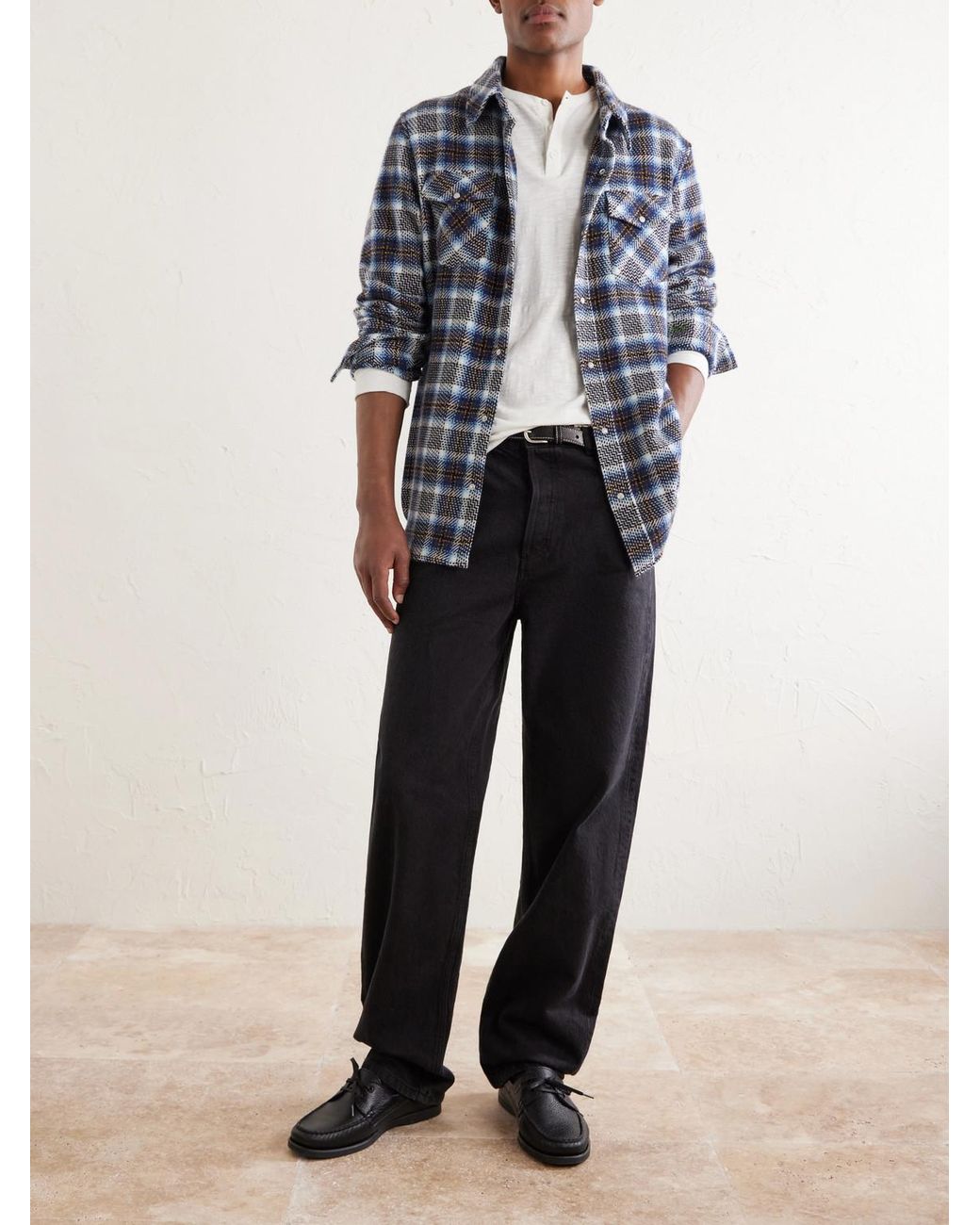 God's True Cashmere Blue Lightning Checked Cashmere Shirt for men