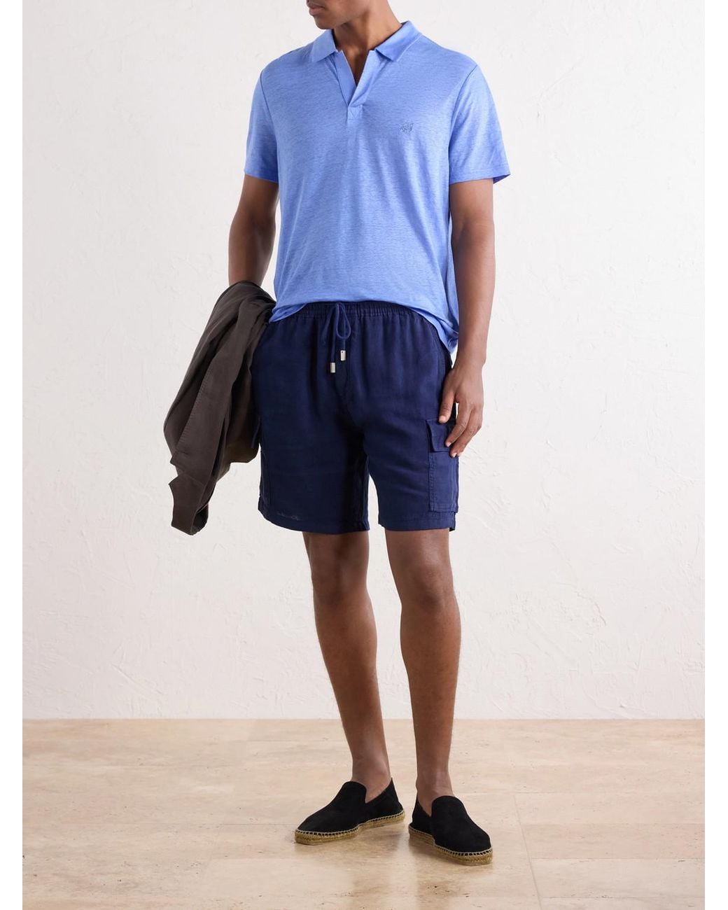 Vilebrequin Blue Pyramid Linen-Jersey Polo Shirt for men