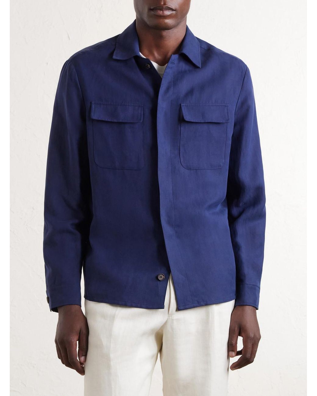 Eleventy Blue Lyocell And Linen-blend Shirt for men