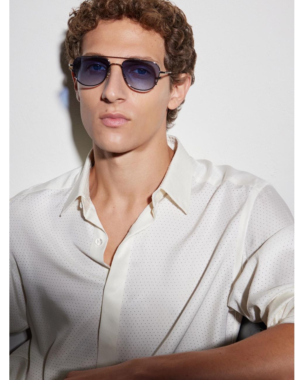 Jacques Marie Mage Blue Cendrars Double-Bridge Aviator-Style-Tone Titanium Sunglasses for men