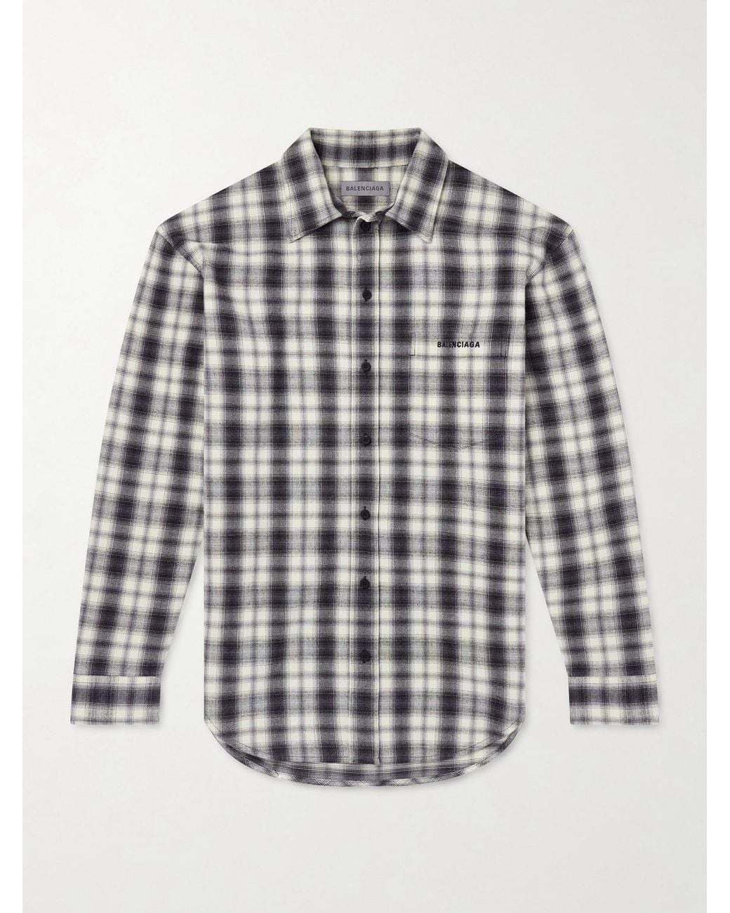 Balenciaga White Regular Fit Checked Cotton Shirt for men