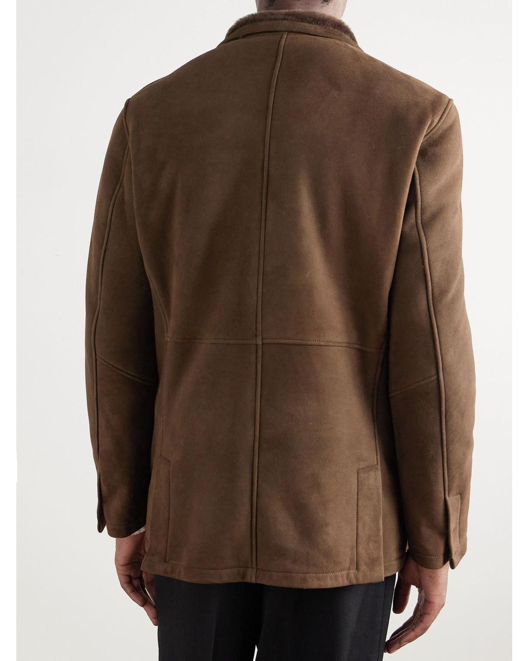 Eleventy Brown Double-Breasted Shearling Overcoat for men