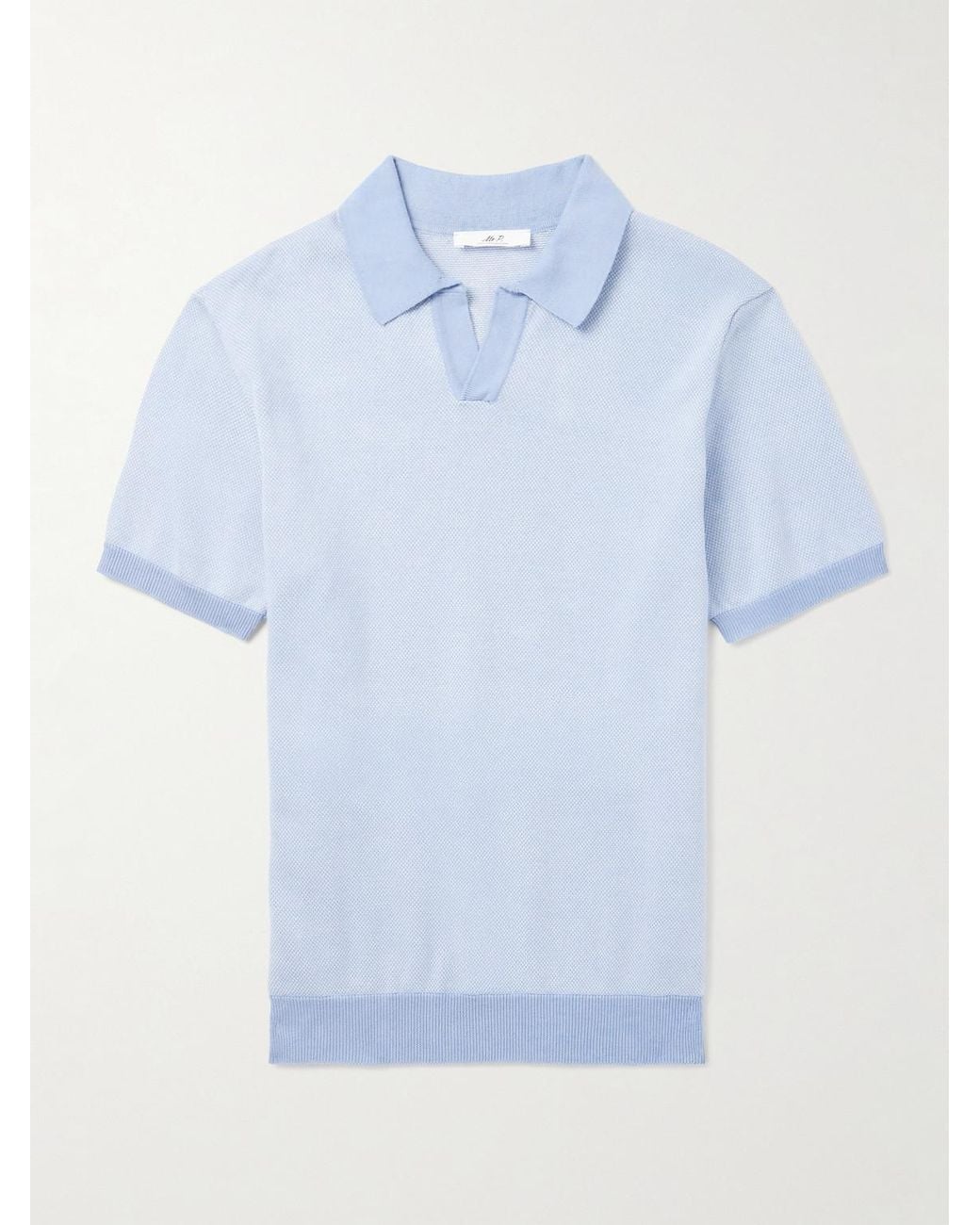 Honeycomb-Knit Organic Cotton Polo Shirt di Mr P. in Blue da Uomo