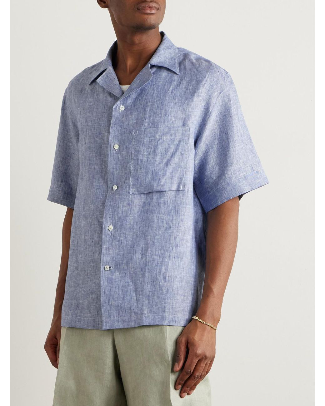 Loro Piana Blue Federico Camp-collar Linen Shirt for men