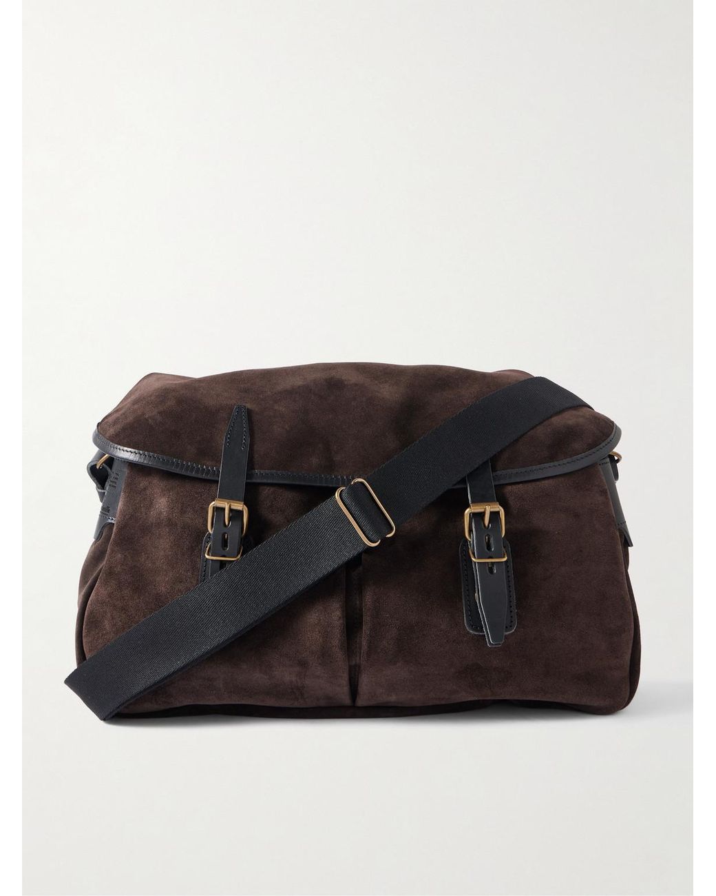 Bleu De Chauffe Black Fisherman's Musette Leather-Trimmed Suede Messenger Bag for men