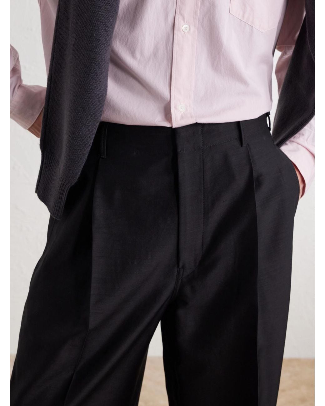 Lemaire Blue Wide-Leg Pleated Wool-Blend Twill Trousers for men