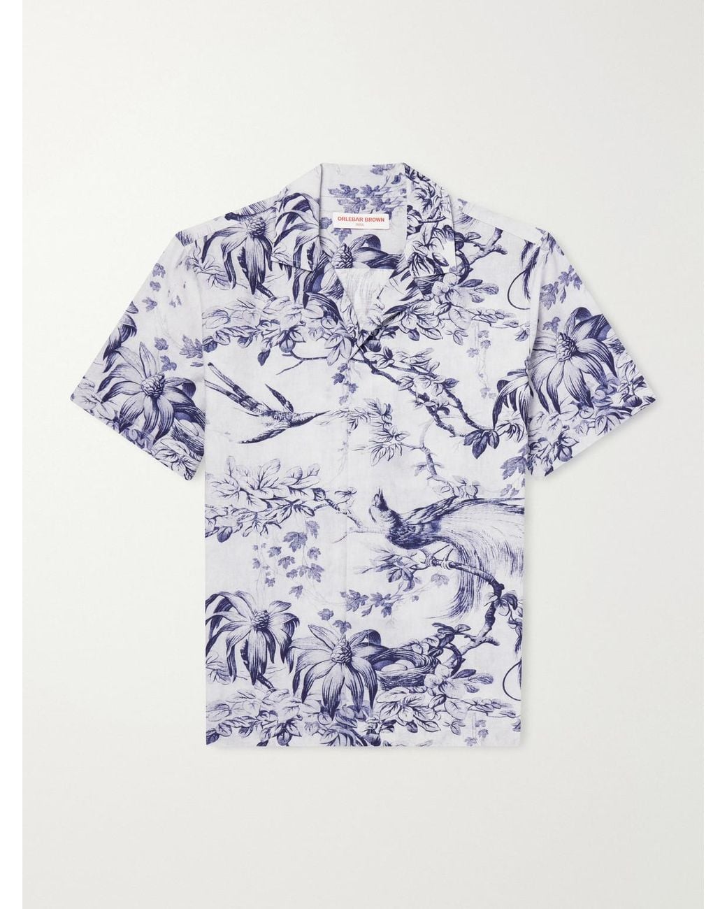 Orlebar Brown Blue Maitan Camp-Collar Printed Linen Shirt for men