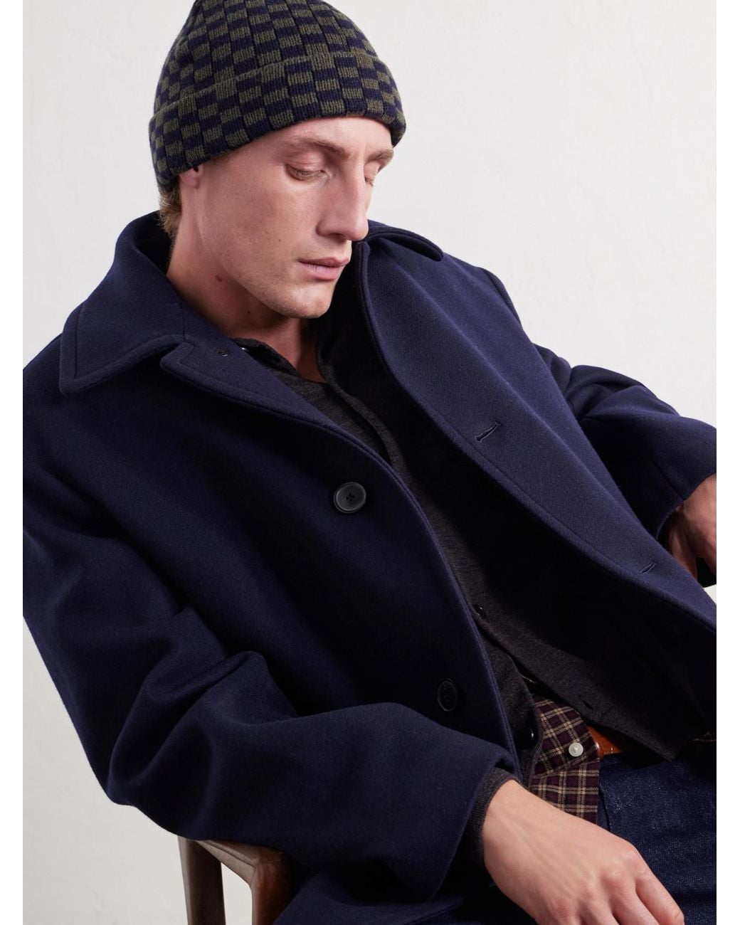 A Kind Of Guise Black Ajedrez Checkerboard Alpaca And Merino Wool-Blend Beanie for men