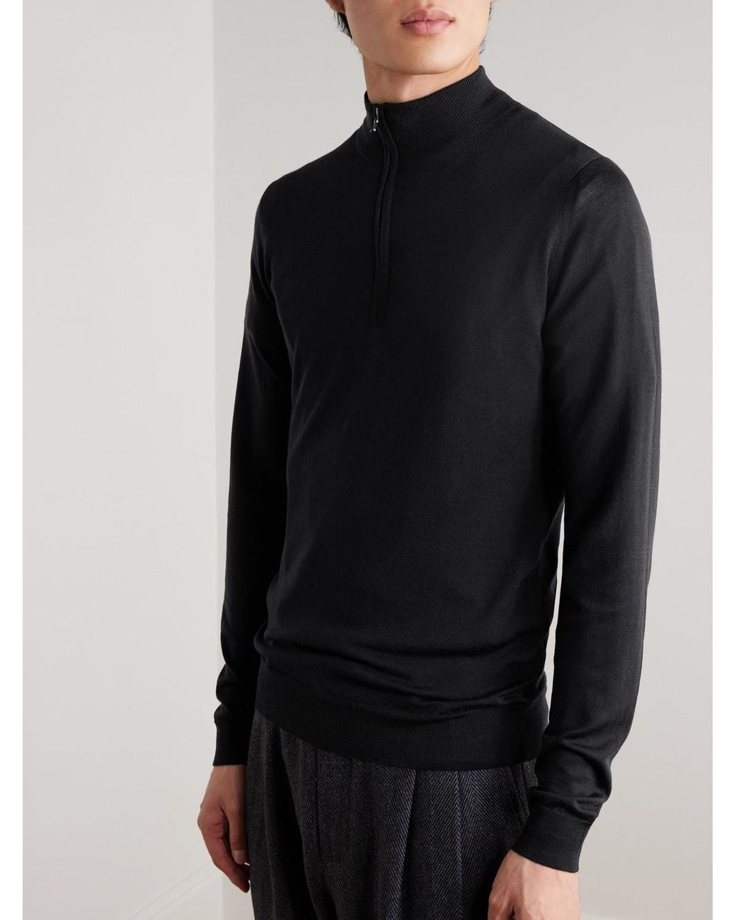 John Smedley Black Slim-Fit Merino Wool Half-Zip Sweater for men