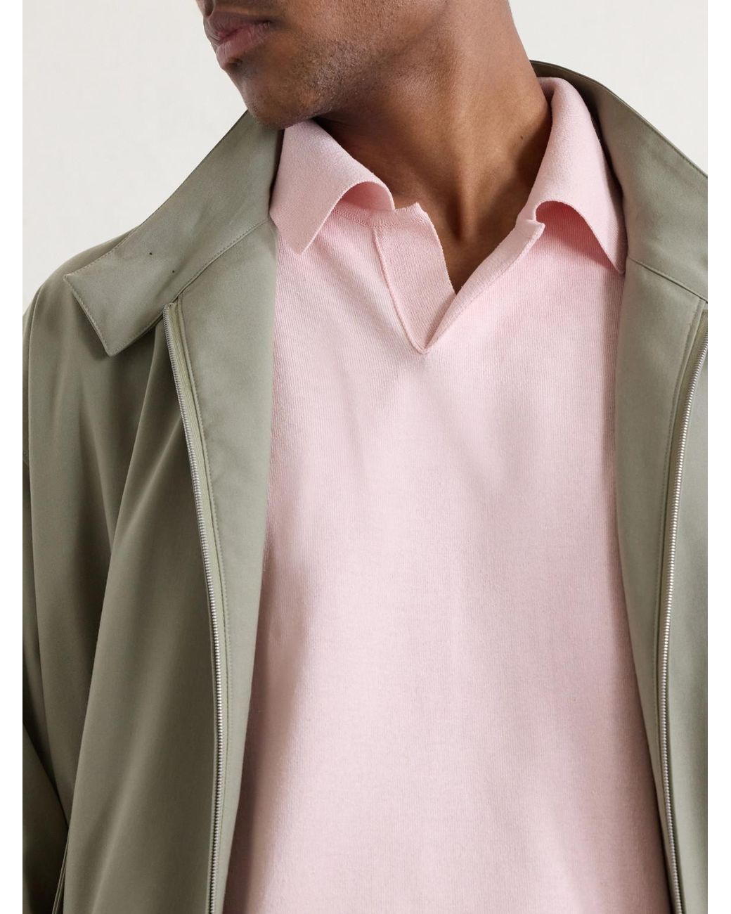 Auralee Pink Knitted Silk Polo Shirt for men