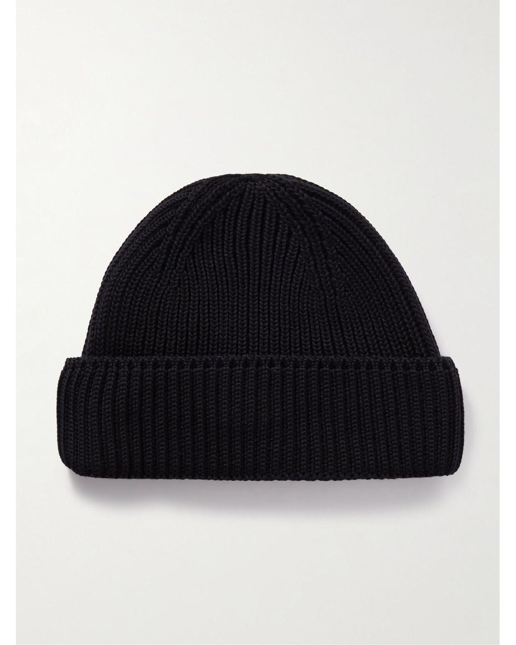 S.N.S Herning Black Fender Ribbed Virgin Wool Beanie for men