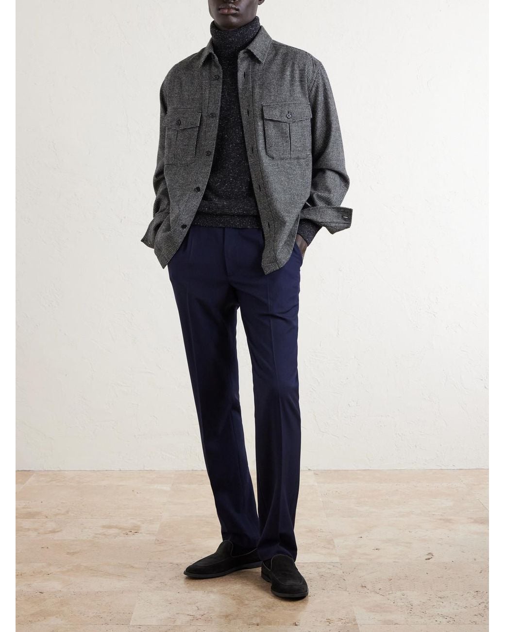 Dunhill Black Houndstooth Wool Overshirt for men