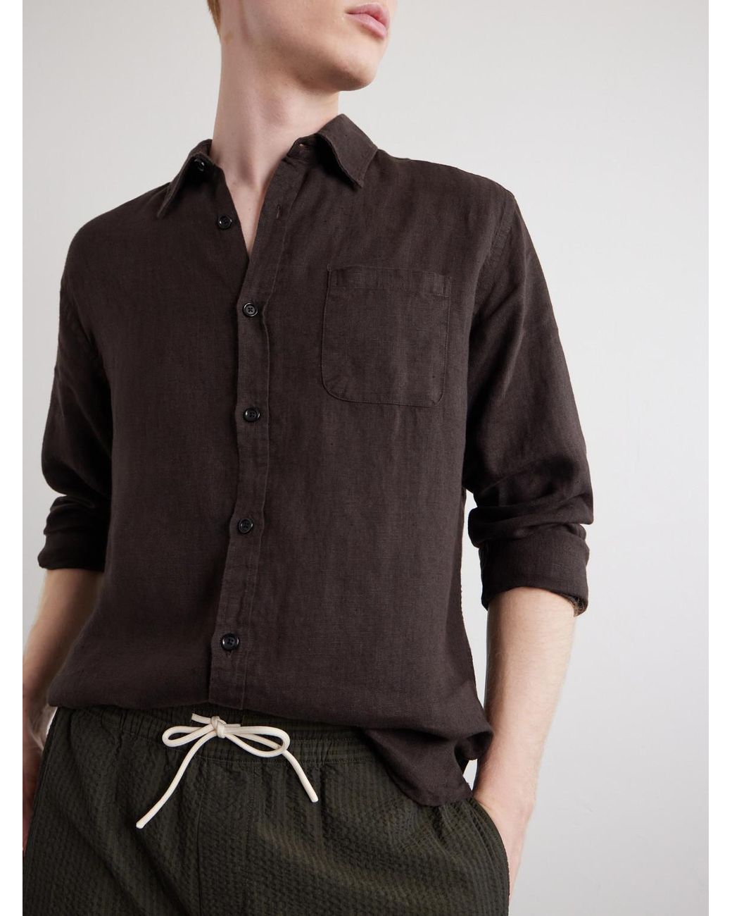 Oliver Spencer Brown New York Linen Shirt for men