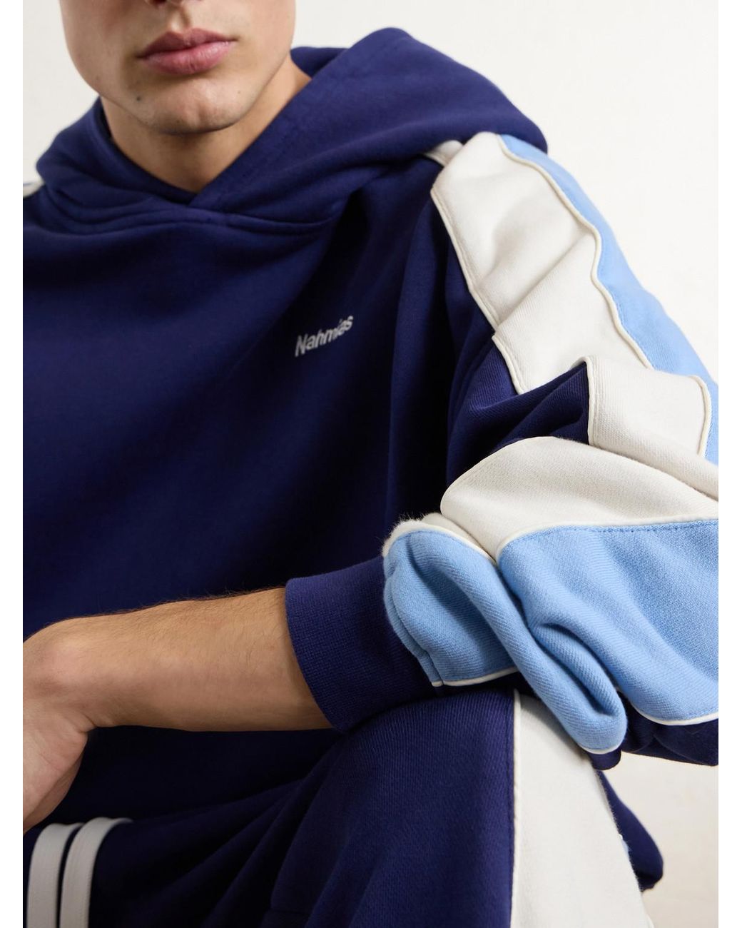 NAHMIAS Blue Ollie Logo-Embroidered Cotton-Jersey Hoodie for men