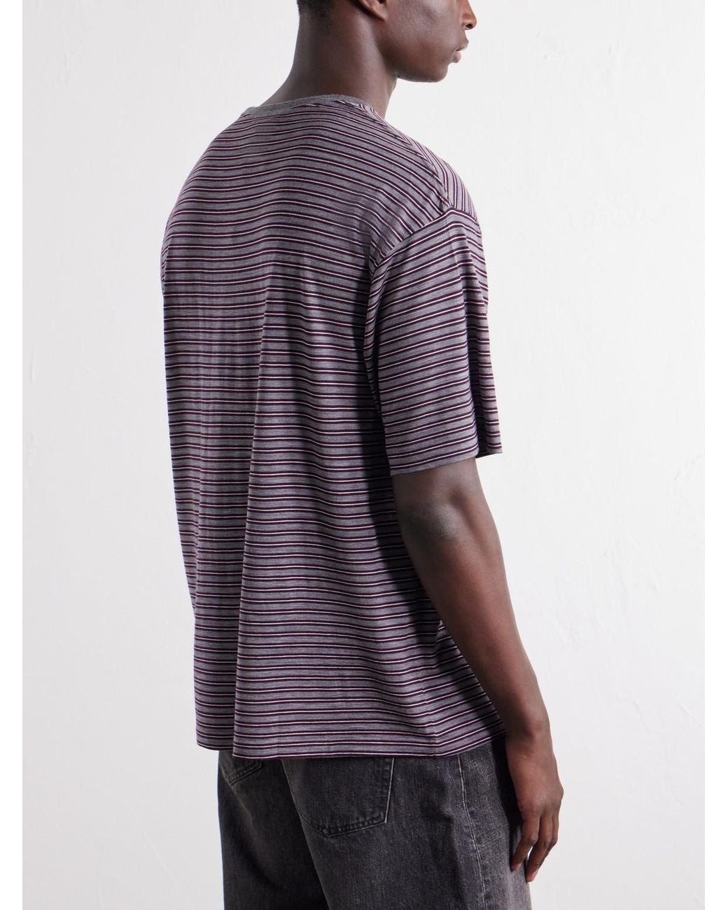 Auralee Purple Striped Wool-Jersey T-Shirt for men