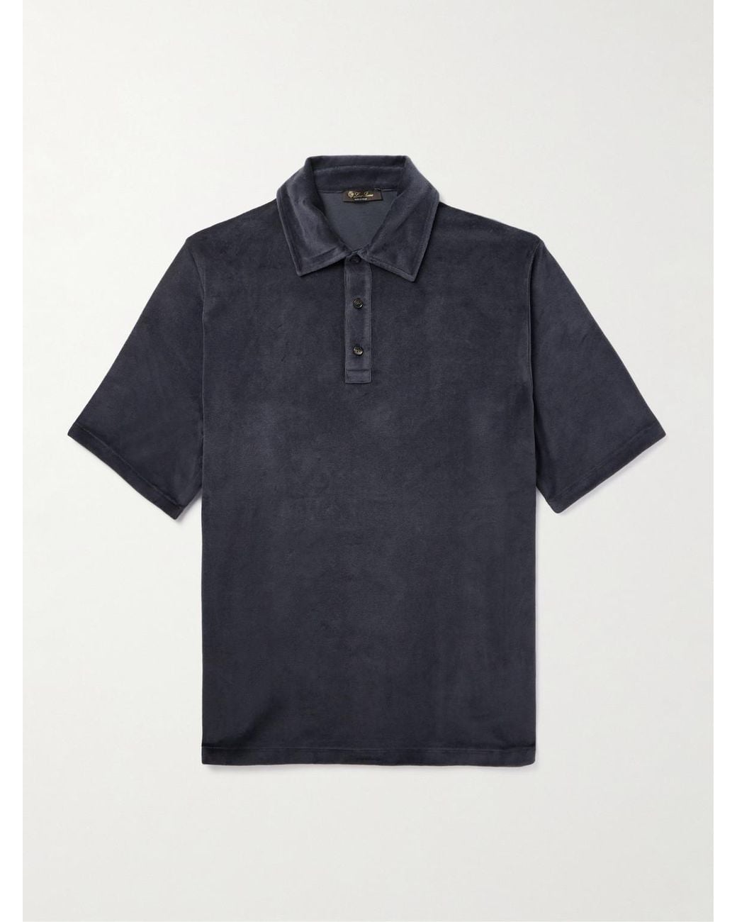 Loro Piana Blue Cotton And Silk-Blend Velour Polo Shirt for men