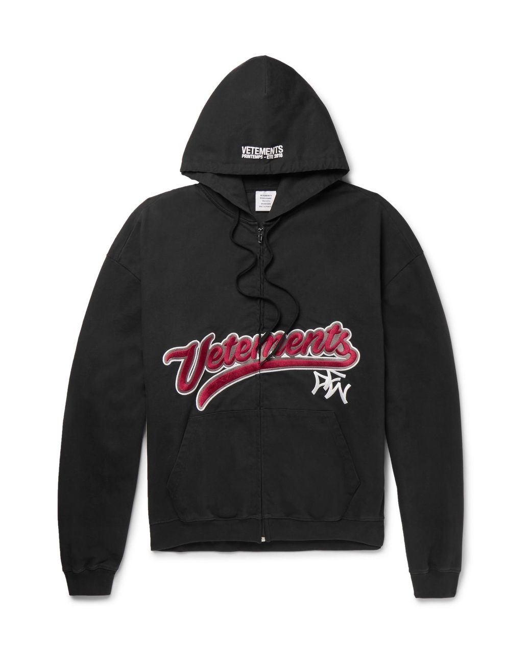 Vetements Embroidered Cotton jersey Zip up Hoodie in Black for Men