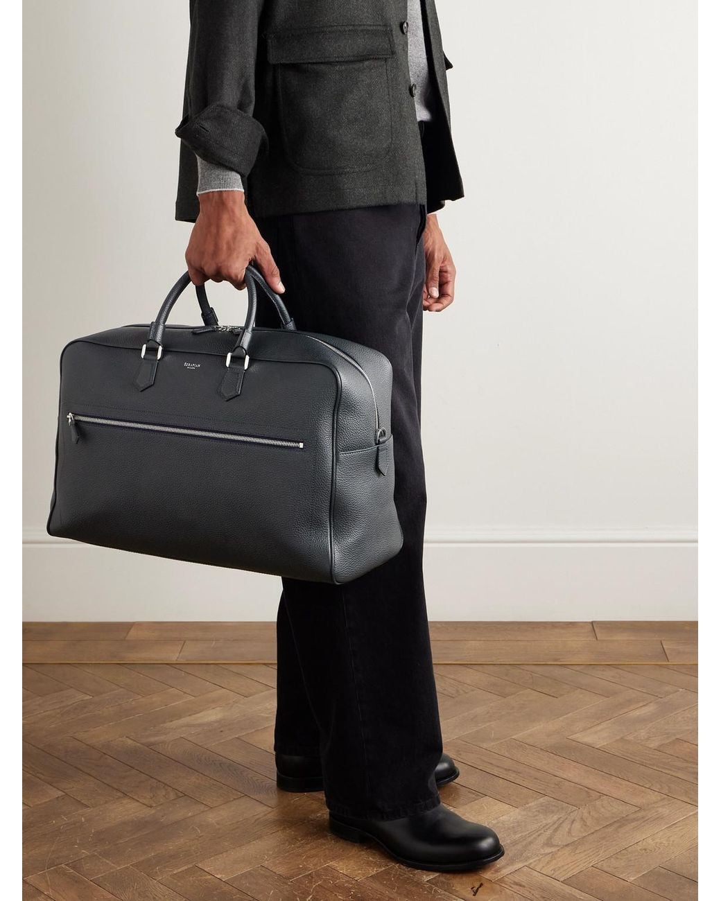 Serapian Black Full-Grain Leather Holdall for men