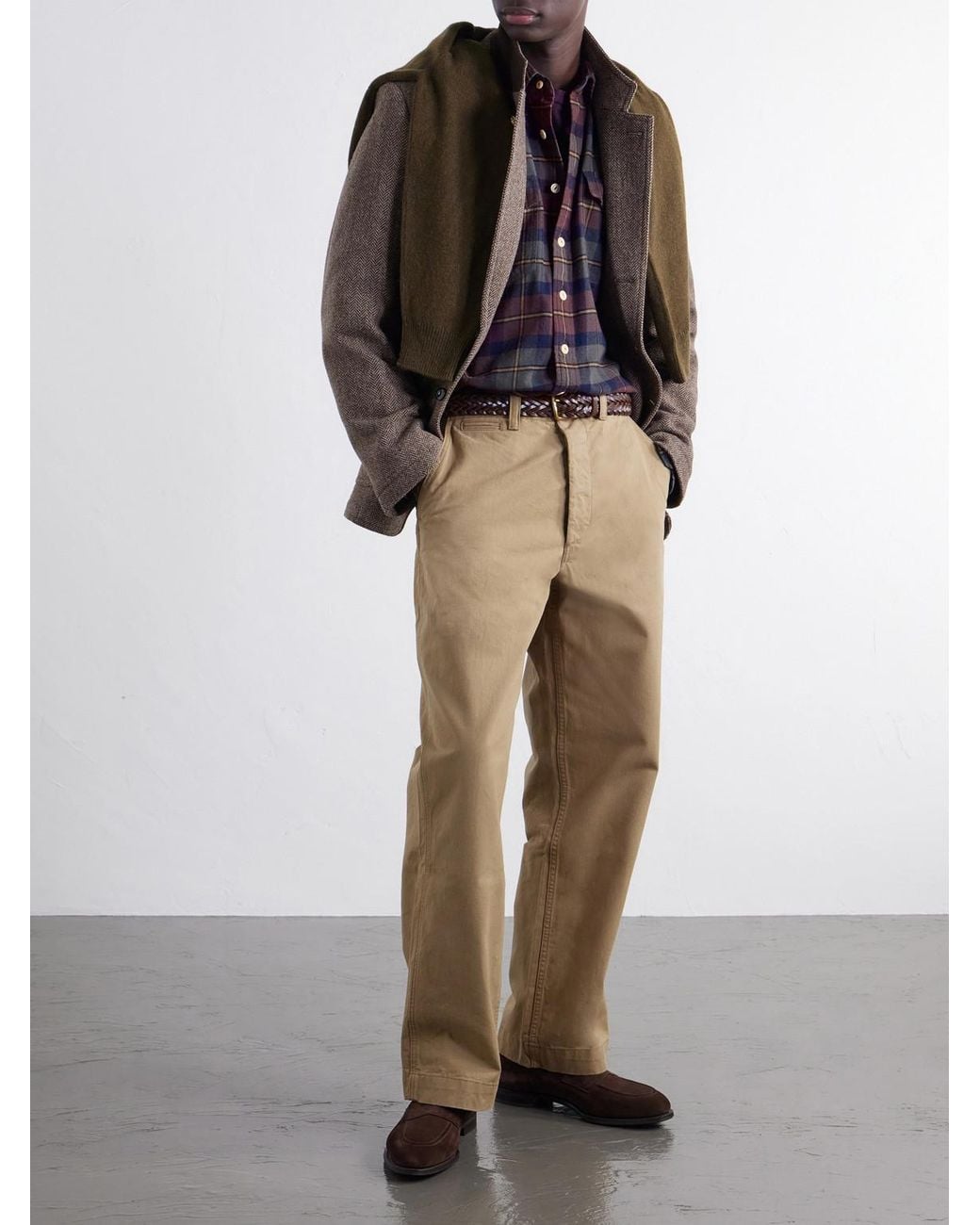 Drake's Blue Brushed Checked Cotton-Flannel Shirt for men