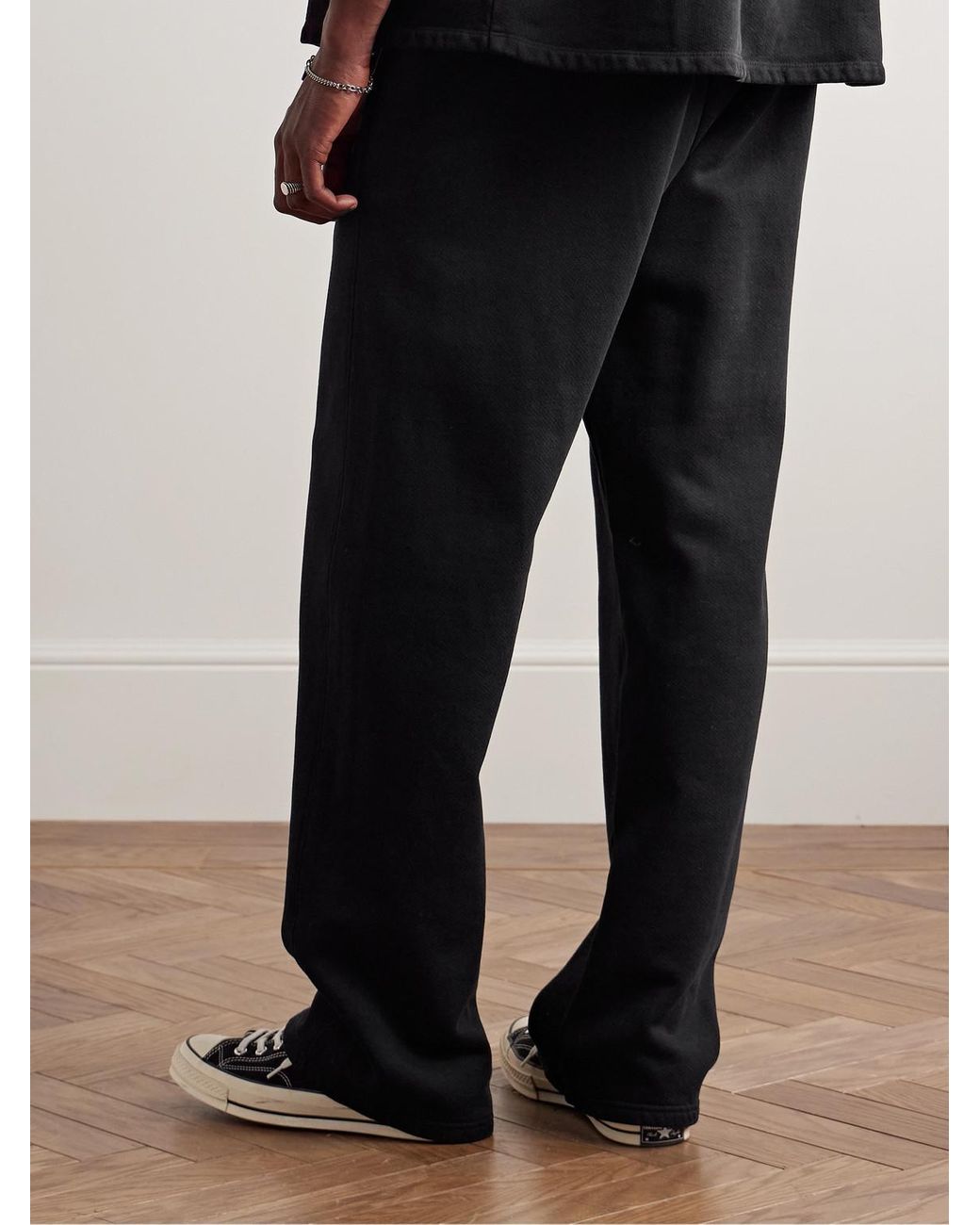 Les Tien Black Straight-Leg Garment-Dyed Cotton-Jersey Sweatpants for men