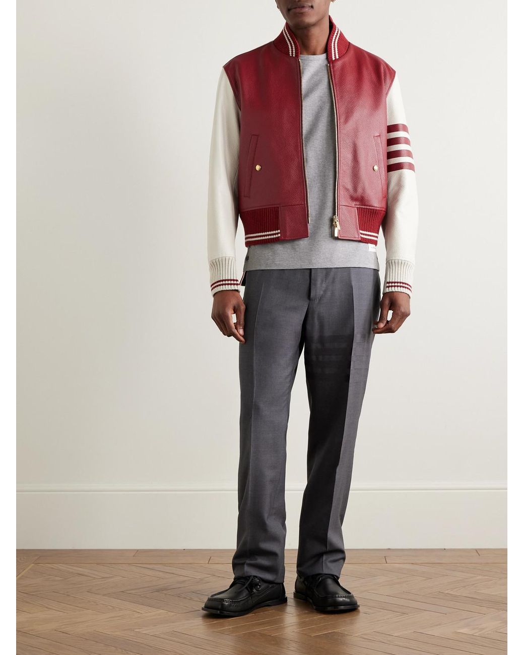 Thom Browne Gray Slim-Fit Grosgrain-Trimmed Cotton-Jersey T-Shirt for men