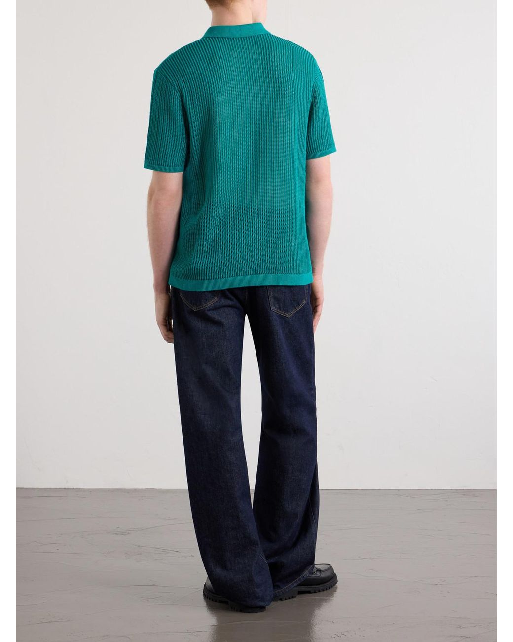 Aimé Leon Dore Blue Open-Collar Open-Knit Cotton Polo Shirt for men