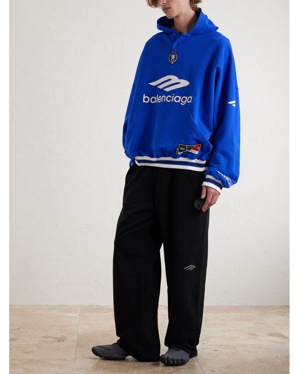 Balenciaga Black Wide-Leg Logo-Print Appliquéd Cotton-Jersey Sweatpants for men