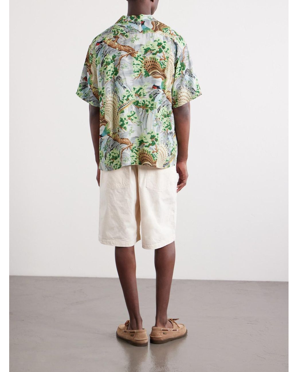 Orslow Green Camp-collar Printed Voile Shirt for men