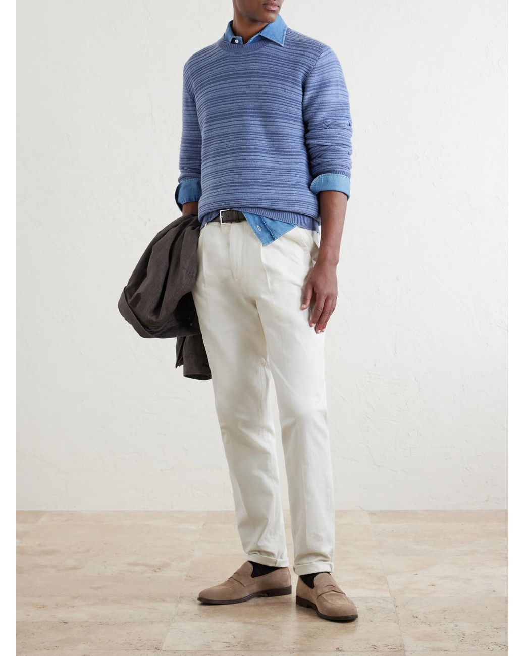 Canali Blue Striped Wool And Cashmere-Blend Sweater for men