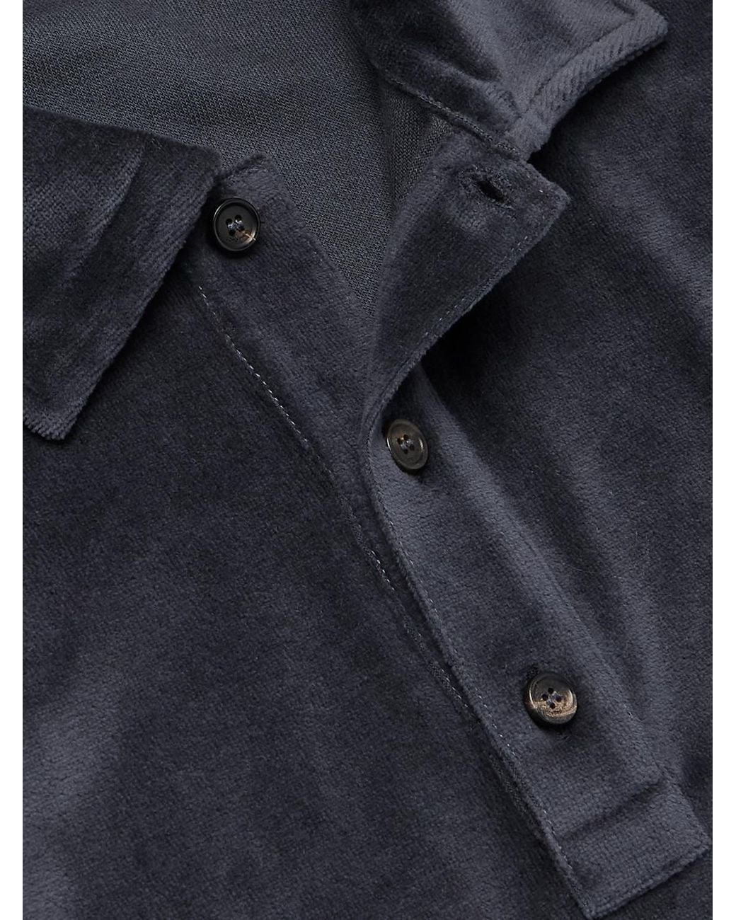 Loro Piana Blue Cotton And Silk-Blend Velour Polo Shirt for men