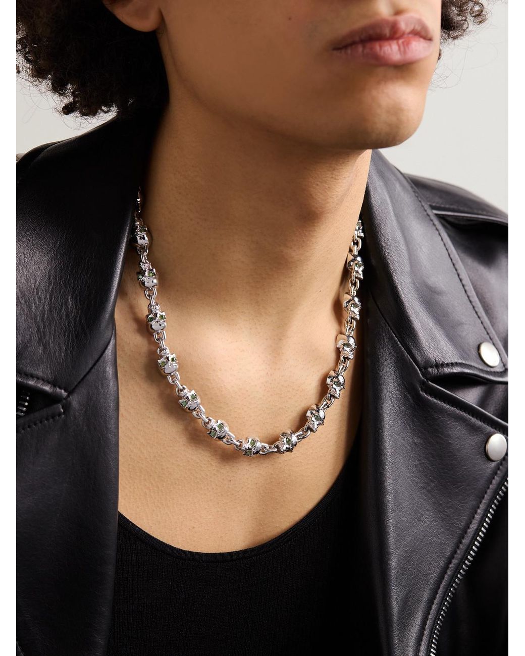 Alex Moss New York Black Dead Head 14-karat White Gold Diamond Chain Necklace for men