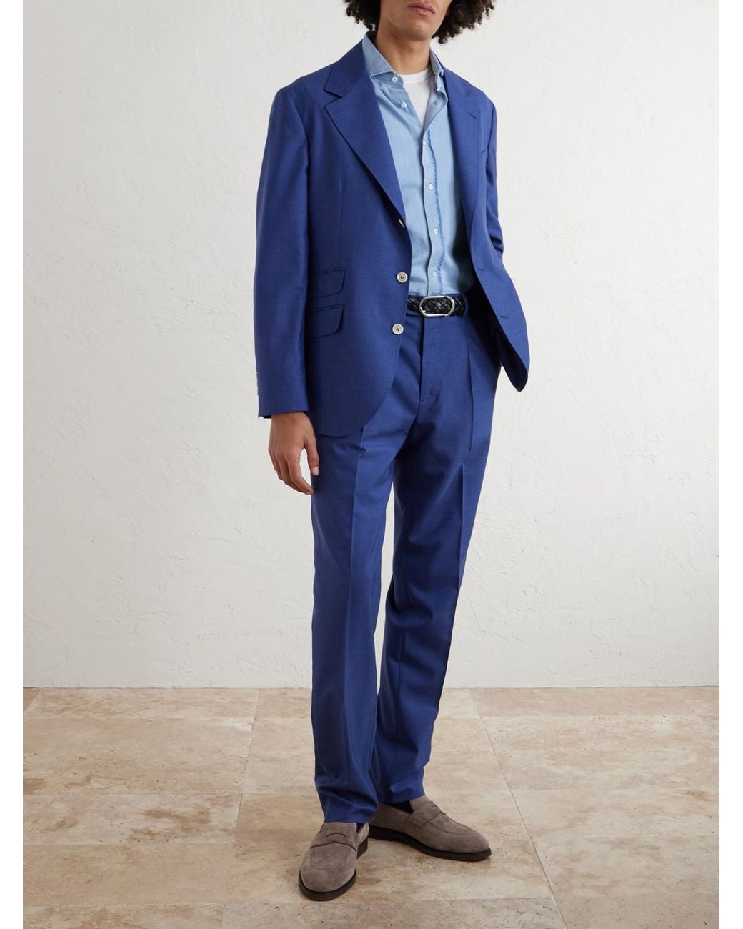 Brunello Cucinelli Blue Straight-leg Pleated Virgin Wool Suit Trousers for men
