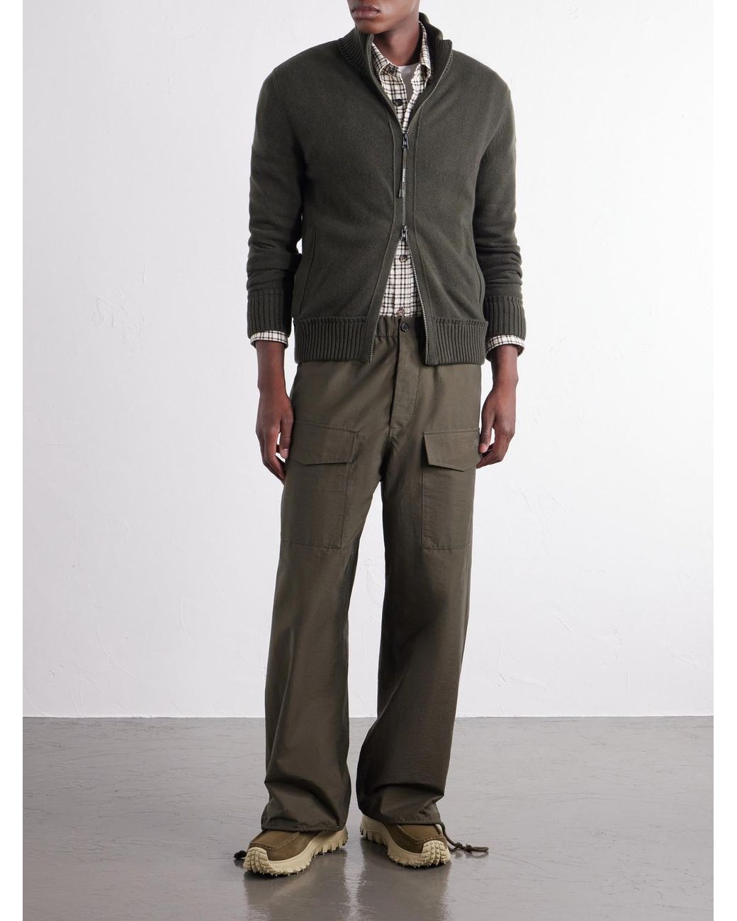 Moncler Green Logo-Appliquéd Wool And Cashmere-Blend Zip-Up Cardigan for men