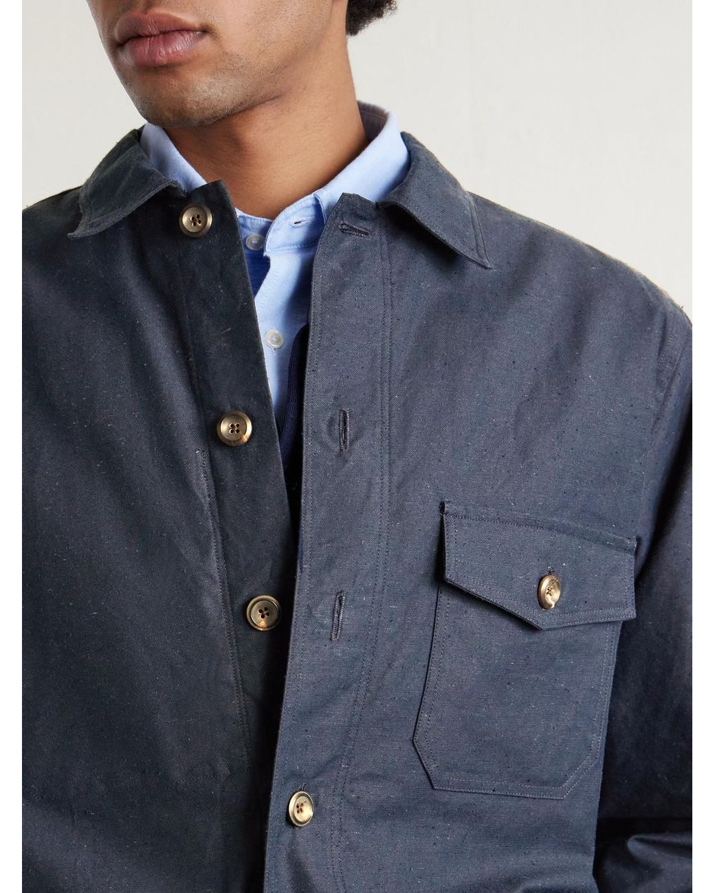 Drake's Blue Cotton Overshirt for men