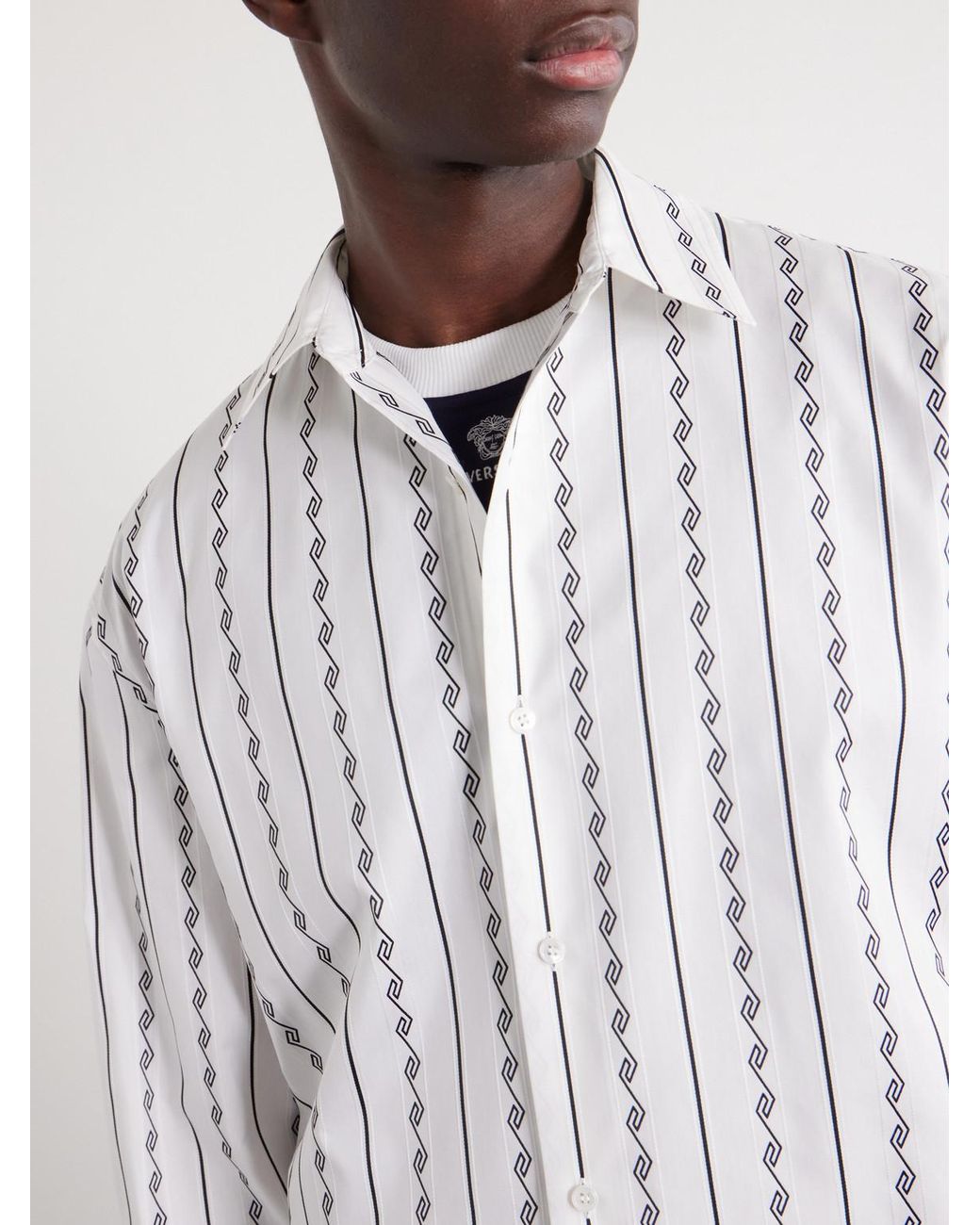 Versace White Striped Cotton-Blend Jacquard Shirt for men