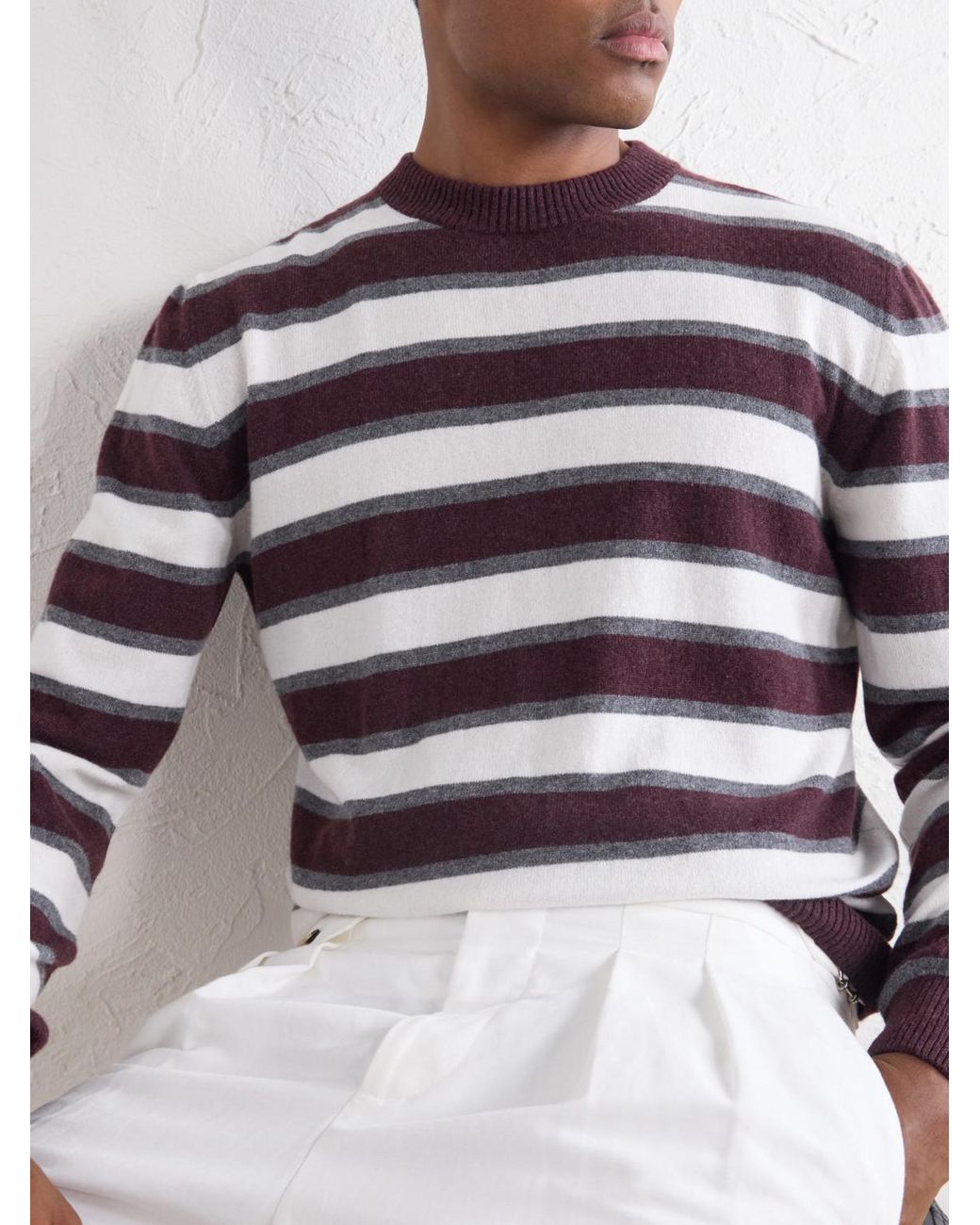 Eleventy Brown Striped Cashmere Sweater for men