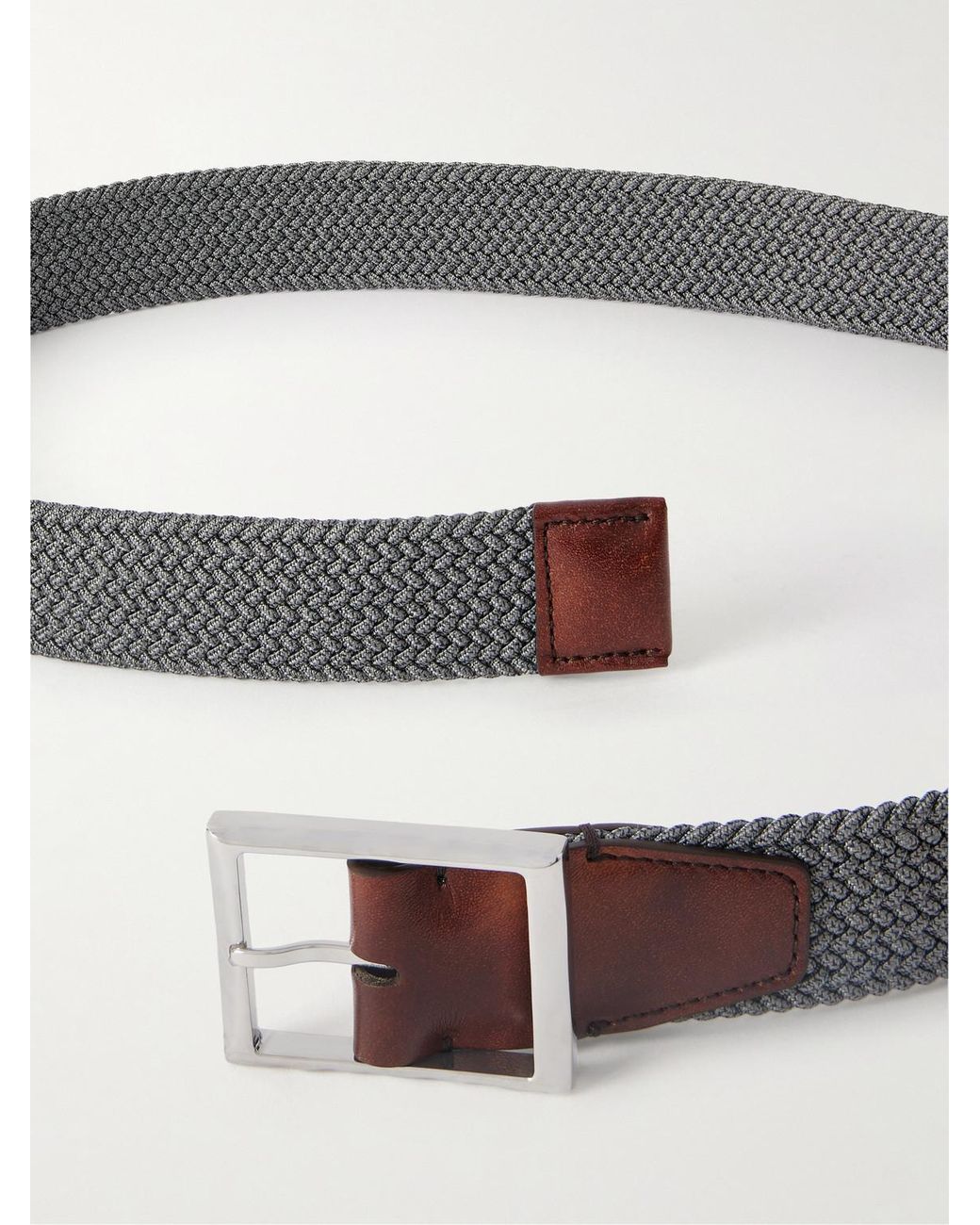 Berluti Gray 3.5Cm Leather-Trimmed Woven Elastic Belt for men