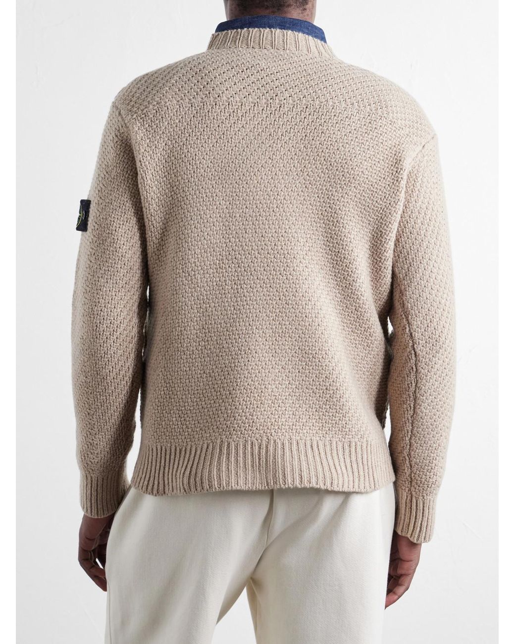 Stone Island Natural Basket-Stitch Wool-Blend Sweater for men