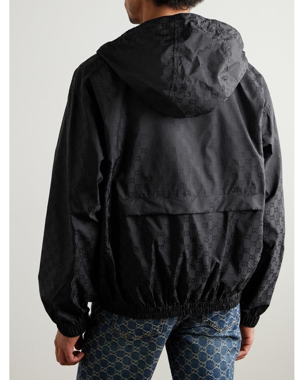 Gucci Black Logo-Jacquard Shell Hooded Jacket for men