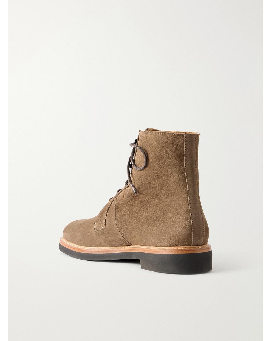 Mr P. Brown Shearling-Lined Suede Lace-Up Boots for men