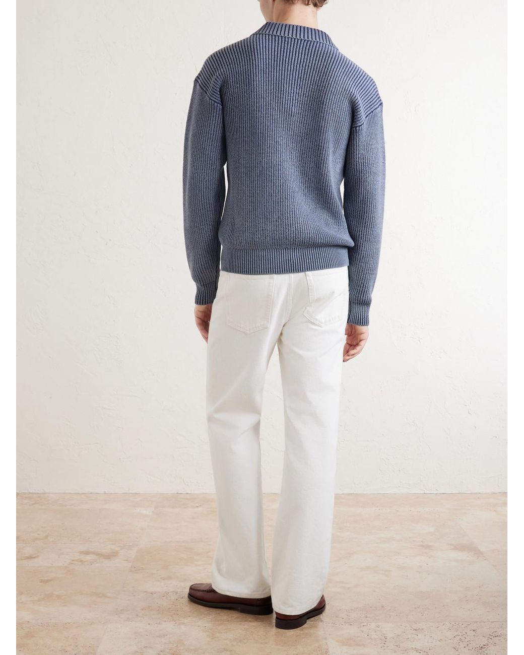 Aimé Leon Dore Blue Knitted Cotton-Blend Polo Sweater for men
