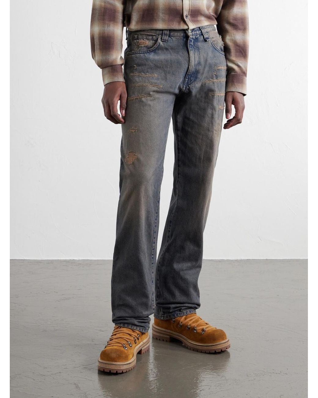 424 Gray Loose Straight-Leg Distressed Jeans for men