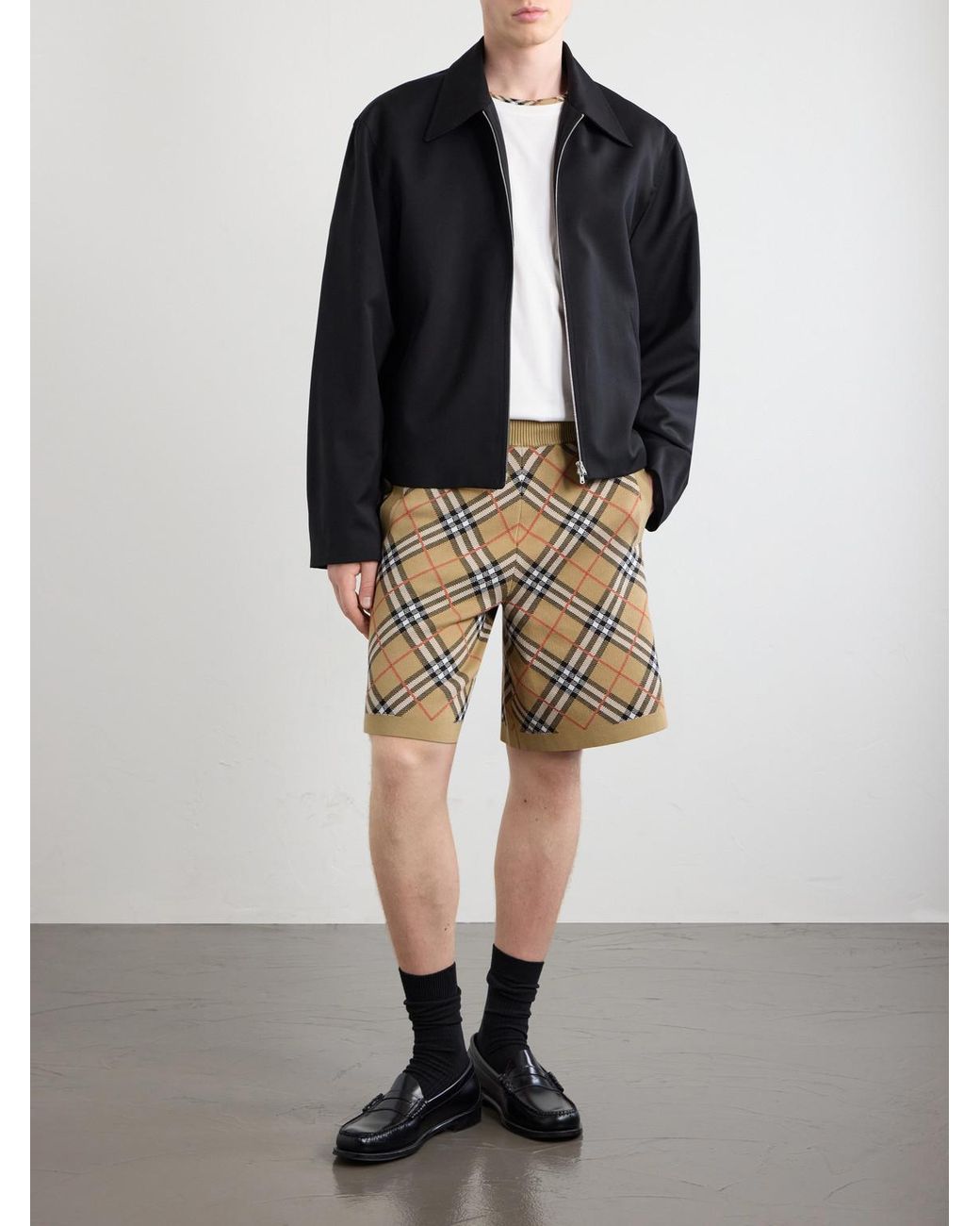 Burberry Metallic Straight-Leg Knitted Checked Cotton-Blend Shorts for men