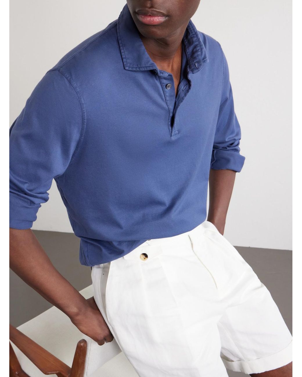 Fedeli Blue Cotton-Jersey Polo Shirt for men