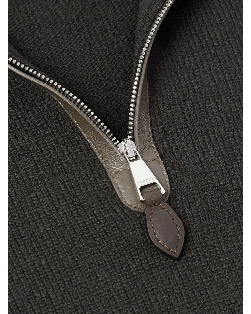 Leather-Trimmed Cashmere Half-Zip Sweater di James Purdey & Sons in Black da Uomo