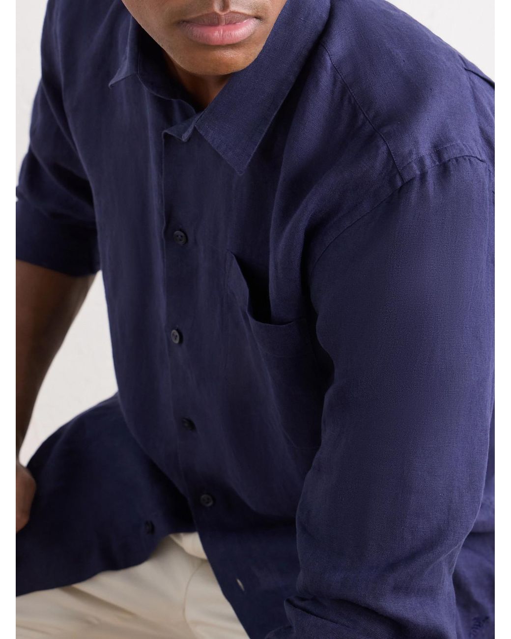 Vilebrequin Blue Linen Woven Shirt for men